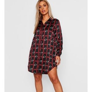 Plus Satin Chain Print Shirt Dress